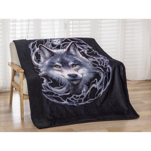 Anne Stokes Other - New Night Forest Wolf Plush Throw Gift Blanket Sherpa Art Anne Stokes Wolves NIP